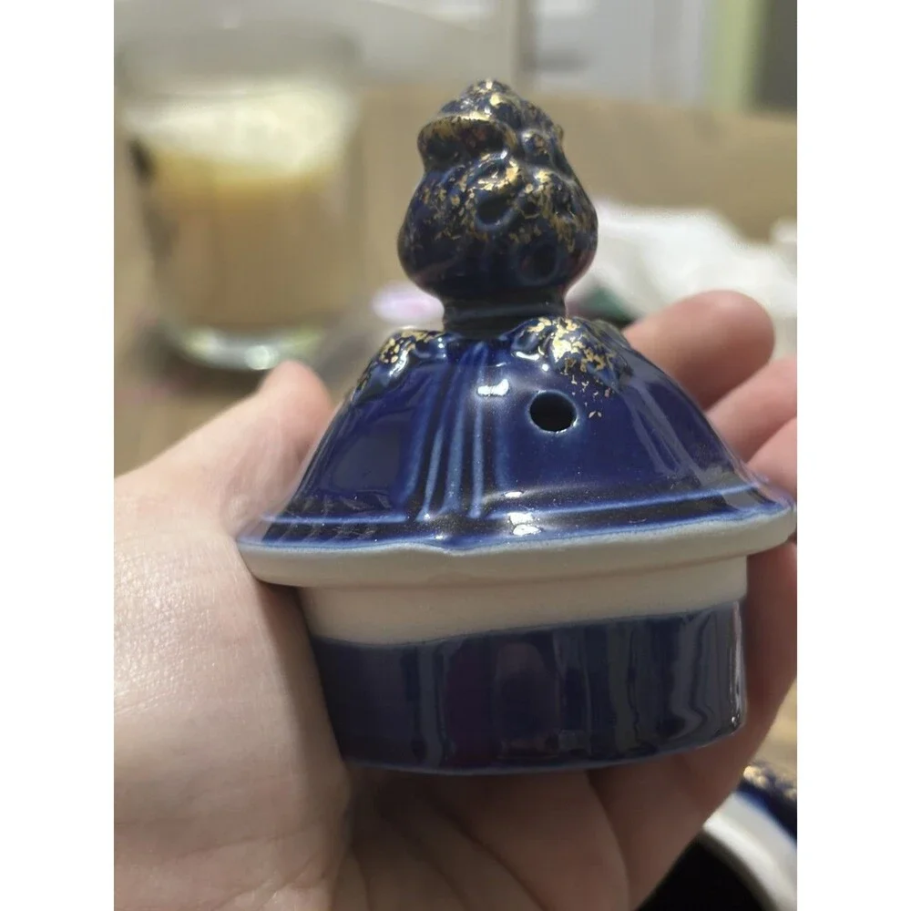 Rare Hall China Cobalt Blue Rhinestone Gold Teapot 6 Cup USA Vintage 01043